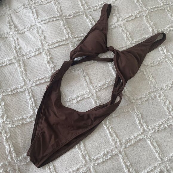 NEW MATTE Collection Monokini One Piece Swimsuit Cut-Out Brown Large - Picture 2 of 6
